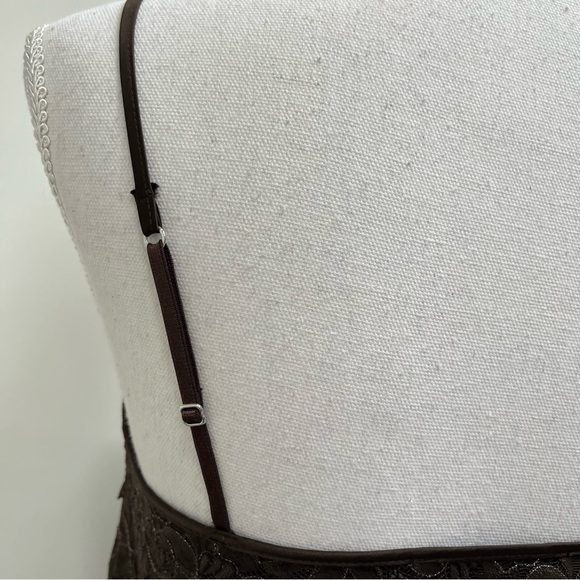 Express Y2K Vintage Lace Camisole Tank Chocolate Brown Ruched Neckline Medium - Picture 8 of 11